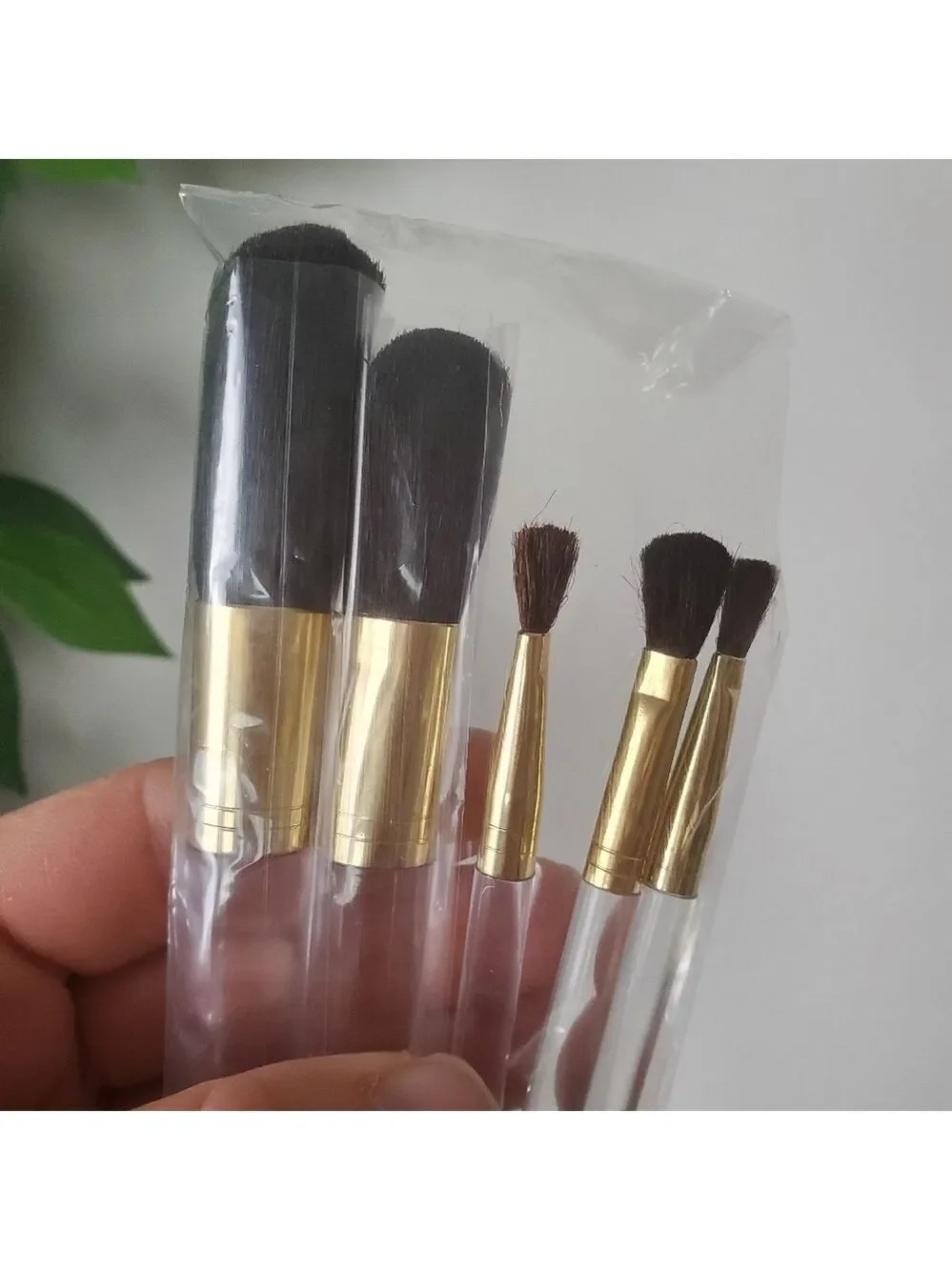 Vintage Mary Kay Brush Set 5 Piece Clear Gold New